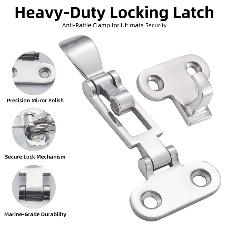 Marine Grade 316 Stainless Steel Heavy Duty Boat Hatch Latch - Anti-Rattle Lockable Toggle Hold Down Clamp, Pontoon Gate & Trailer Hatch Hardware, 2 Pack