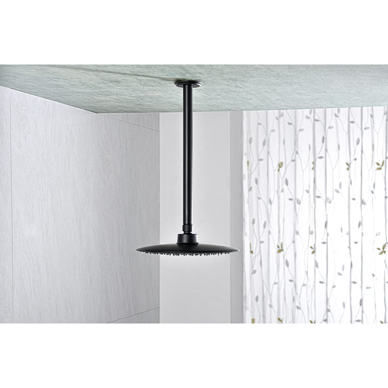 12 Inch Shower Arm and Flange Matte Black, Ceiling Mounted Shower Arm for Rain Shower Head 12 Inches