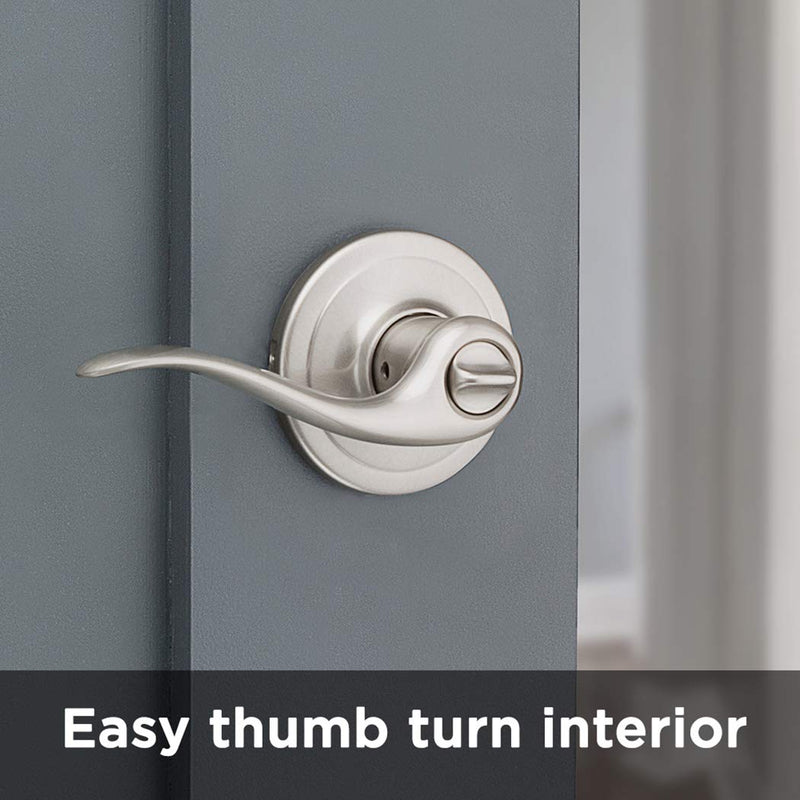 Kwikset Tustin Interior Privacy Door Handle with Lock, Door Lever For Bathroom and Bedroom, Satin Nickel Reversible Keyless Turn Lock, with Microban Protection