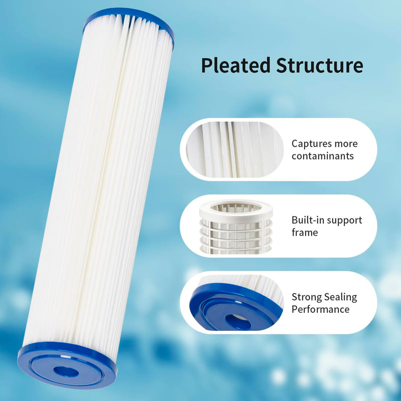 WuYan 20" x 4.5" Whole House Pleated Sediment Water Filter Cartridge for ECP20-20BB, AP810-2, R30-20BB, HDC3001, ECP5-20BB, 2Pack