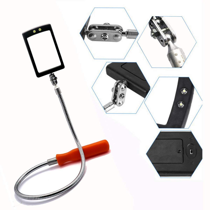 Home Inspection Mirror Flexible with Light telescoping led Stainless Replacement 360 Swivel for Extra Viewing，Present for Christmas, Birthday Father's Day Everyday Carry