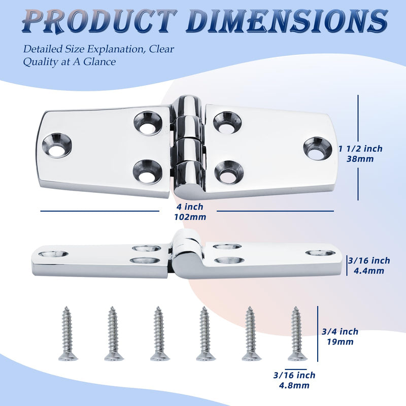 YANYUCB Boat Hatch Hinge 316 Stainless Steel Cabinet Door Casting Hinges Marine Hardware with Screw for Boat Yacht (4 inch x 1.5 inch 4 Pack) 4 inch x 1.5 inch 4 Pack