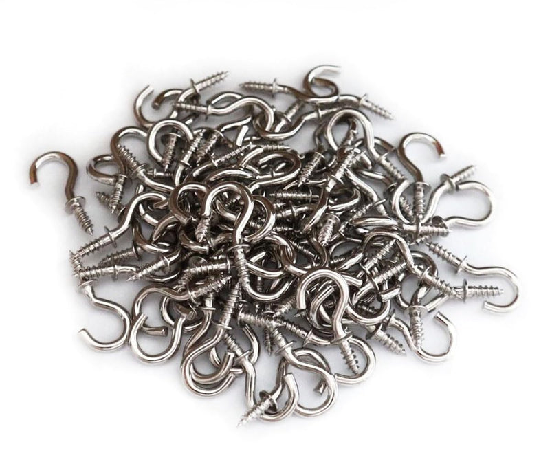 50 Pcs (304) Stainless Steel Screw Ceiling Hooks 5/8 Inch Small Cup Hook Screw-in Light Hooks Outdoor and Indoor Hanging