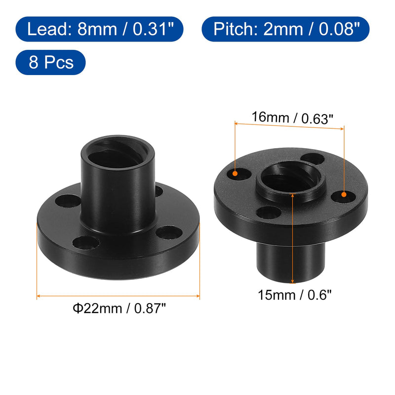 uxcell 8 Pcs Tr8x8 Lead Screw POM Plastic Nut, Trapezoidal Nut Linear Screw Acme Thread Screw Replacing Brass Nut (2mm Pitch, 4 Start, 8mm Lead) for 3D Printer Accessories