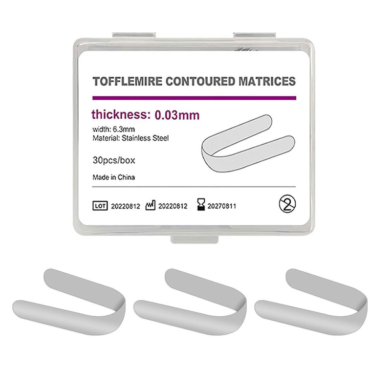 30Pcs Dental Tofflemire Matrix Bands, Metal Restoration Matrix Bands for Premolar and Molar (0.03mm) 0.03mm