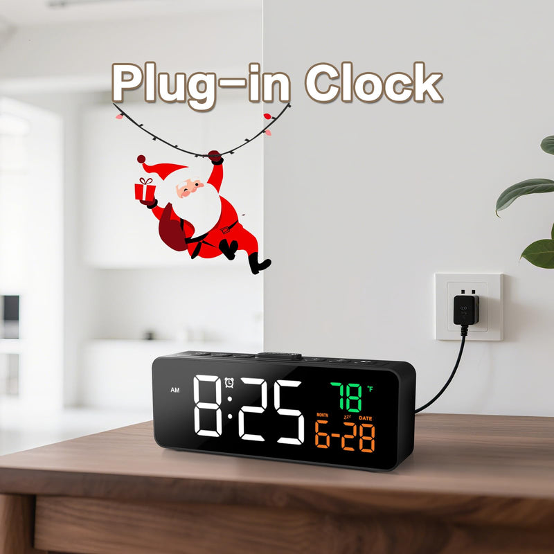 Netzu 3-in-1 Digital Clocks for Living Room with Temperature, Date & Time Display - 4 Levels Birghtness, 3 Volumes, Small & Compact Plug-in Alarm Clock for Bedroom, Office (Black) Black