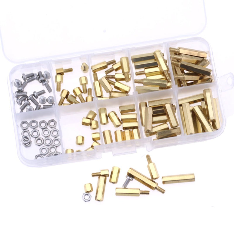 Hilitchi 120pcs M3 Male Female Brass Spacer Standoff Screw Nut Assortment Kit (Brass M3)
