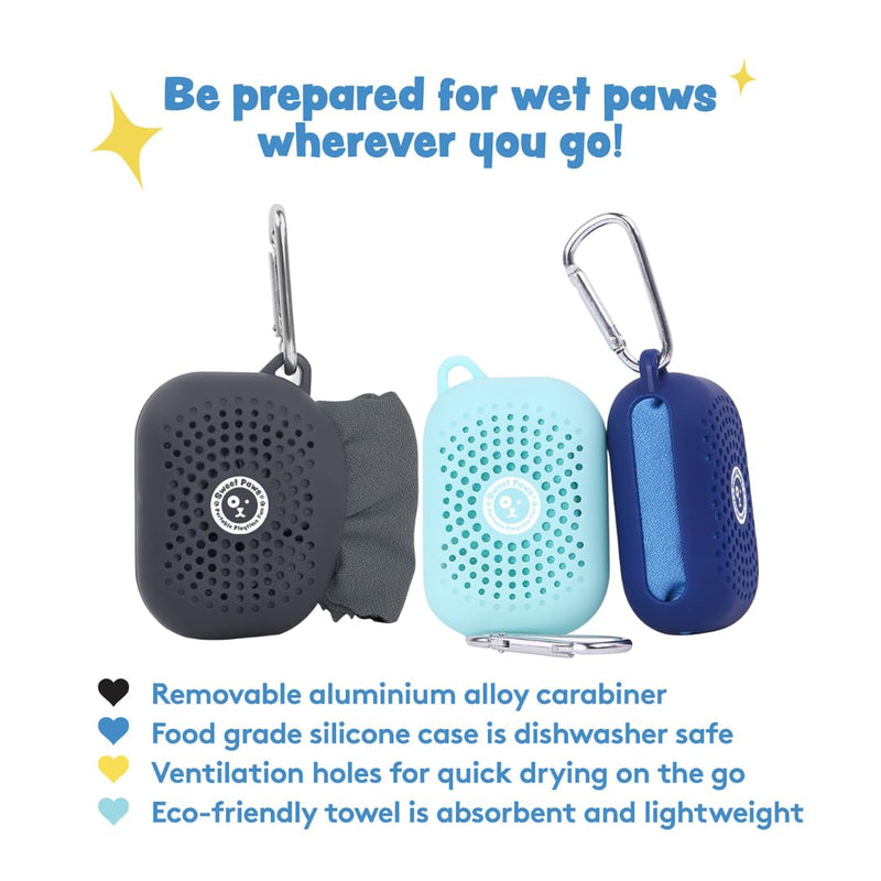 Sweet Paws Portable Dog Paw Towel, Lightweight & Super Absorbent Microfiber, Clips onto Leash, Quick Drying Towel for Dogs Paws with Silicone Case, Dry Dog’s Paws on The Go - Large - Clean Slate Clean Slate (Big) - PawsPlanet Australia
