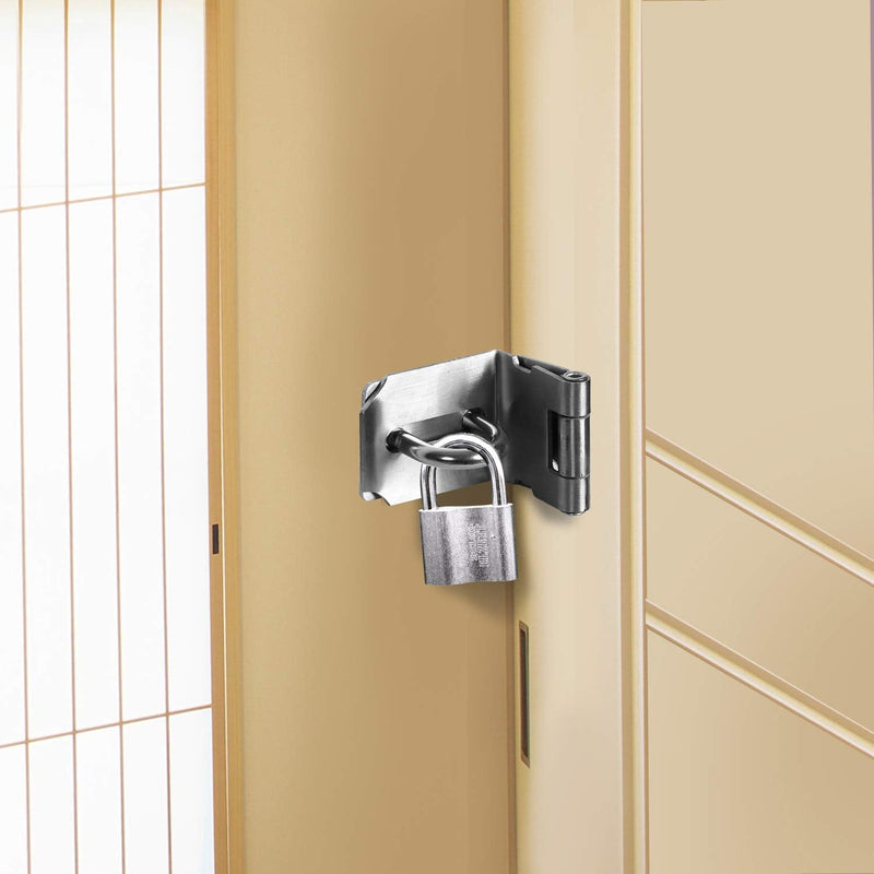 4 PCS 3 Inch 90 Degree Padlock Hasp, KINJOEK Stainless Steel Security Door Clasp Hasp Lock Latch, 2mm Extra Thick Door Gate Bolt Lock with 32 Mounting Screws 4