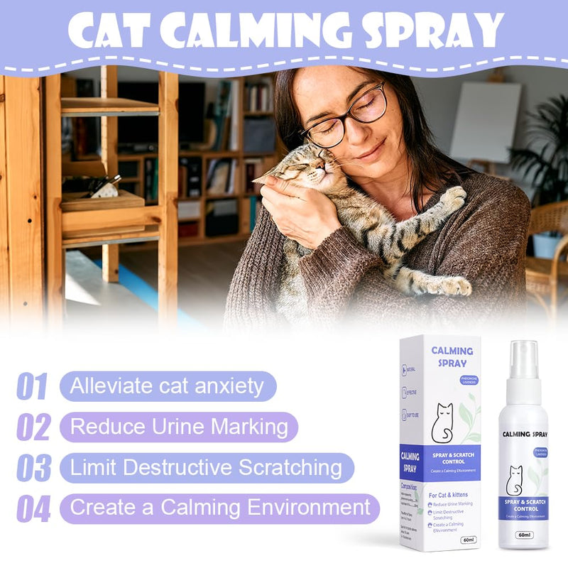 AOMIG Cat Calming Spray, Cat Pheromones Calming Spray, Reduce Stress Anxiety Scratching Fighting Peeing Urine Marking Furniture, Cats Calm Pheromone Solution for Home Travel Vet Visits, 60ml