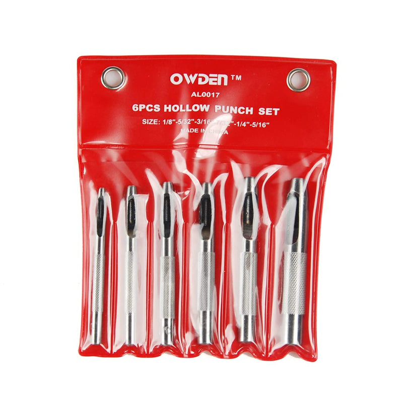 OWDEN 6 Pieces Hollow Hole Punch Set (1/8" - 5/16"),Leather Punch Tools, with A Free Cutting MAT 1