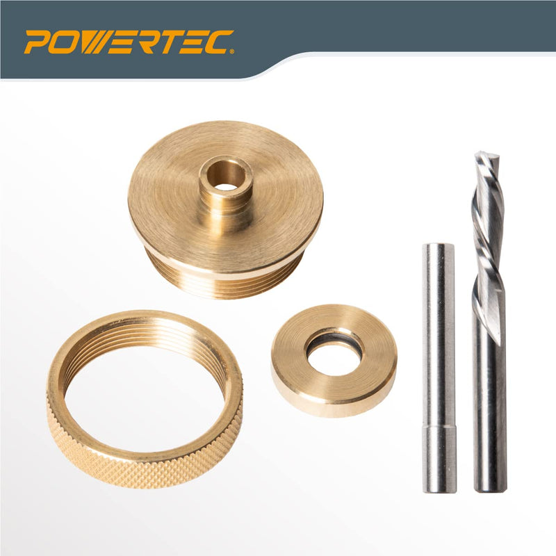 POWERTEC 72166 Solid Brass Inlay and Carbide Router Bit Set, 1/4" & 1/8" Downcut Spiral Router Bits, 1/4" Shank with Router Bushing, Collar & Alignment Pin for Wood PVC MDF Hardwood 1/4" Shank, 1/4" & 1/8" Downcut Bit Spiral & Bushing