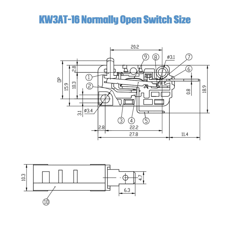 KW3AT-16 Microwave Oven Door Switch 16A 125/250V Door Interloc for KW3A, KW3A-16 (2 Open and 1 Closed) 2 pcs Normally Open and 1pc Normally Closed