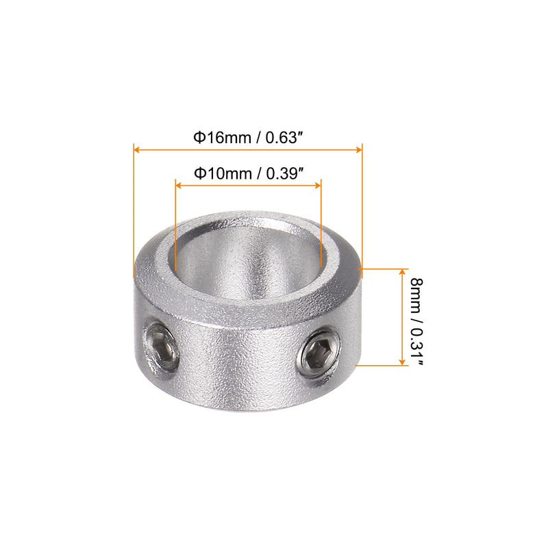 HARFINGTON 4pcs Shaft Collar 10mm Bore Aluminum Alloy Set Screw Shaft Collars, 16mm OD, 8mm Width, for Wheel Barrow Axle, Gearbox Assemblies, CNC Machine Tools, Industry, Anodization