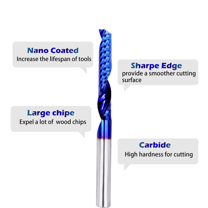 VIC002 3PCS Single Flute End Mill Solid Carbide Upcut Spiral CNC Router Bit Milling Cutter for Aluminum Plastic Acrylic PVC MDF (up Cut, 3PCS 1/4S*1/4D*1-1/2CL*3OVL) up cut