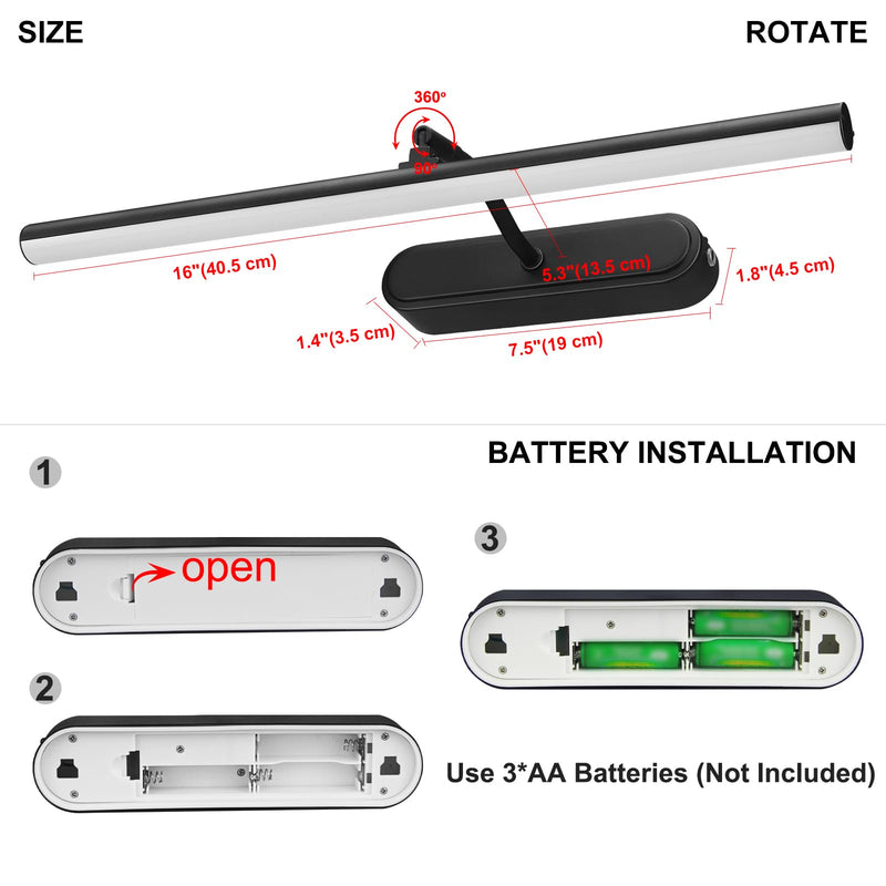 Picture Light Battery Operated,15" Wireless Accent Light for Wall, Remote Painting Light with Timer and Dimmable for Art,Display,Frame,Mirror-Black Black 15INCH