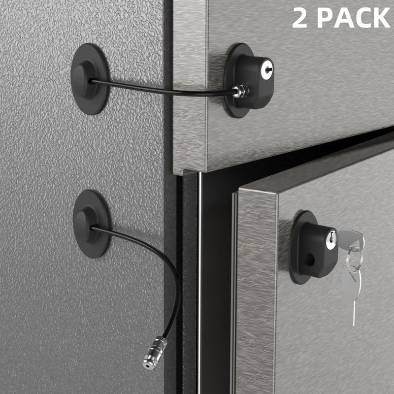 2 Pack Refrigerator Door Locks with 4 Keys, File Drawer Lock, Freezer Door Lock and Child Safety Cabinet Locks by REZIPO Black