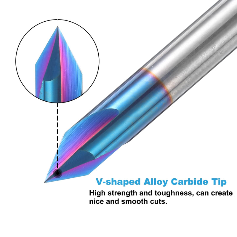 uxcell 2 Pcs 60 Degree V Groove Engraving Router Bit for CNC Tip and 3 Flutes 1/4 Inch Shank Carving Bit Nano Coated Carbide End Mill for Carving Engraving