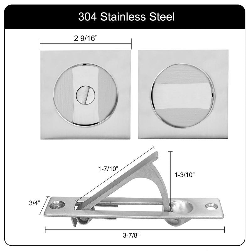 Pocket Door Lock with Edge Pull,Privacy Door Hardware Suitable for Bathroom Bedroom etc Recessed 2 Sided, 2 3/8" Backset, Invisible Hardware for 1 3/8” to 2 3/16” Thickness Door (Sliver+Edge Pull) Sliver+Edge Pull