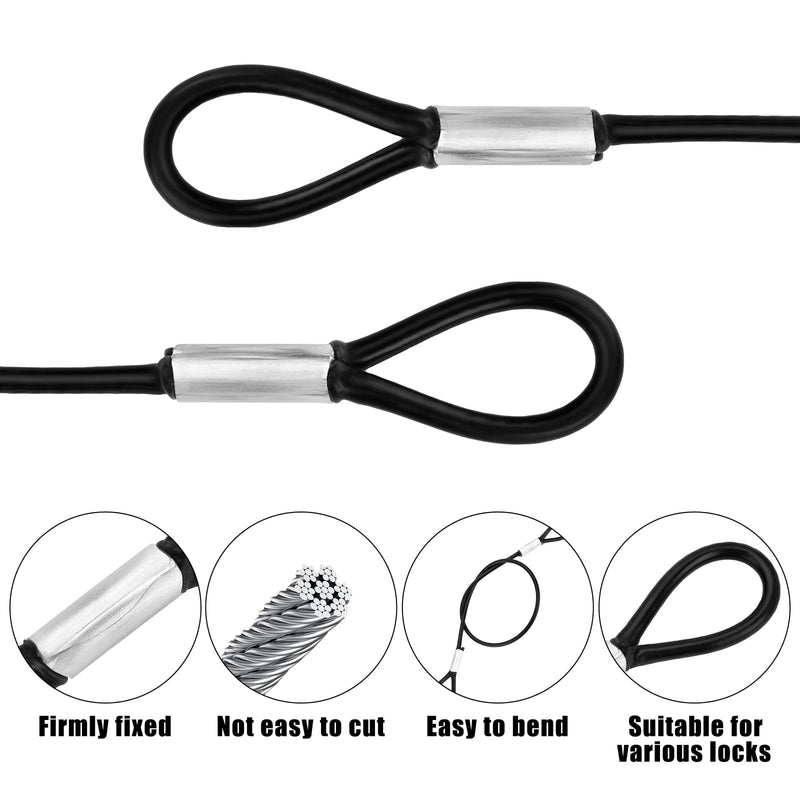 4 Pcs Stainless Steel Wire Cable with Loops 20 Inch Vinyl Coated Wire Rope Long Rope Lanyard Lock Safety Chains for Outdoor Travel Home Hanging, 4 mm Thickness 4mm Thickness,20 Inches Length 4 Pcs Black