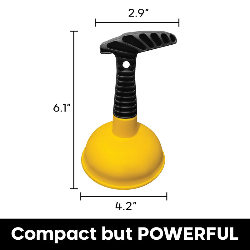 Sink Plunger, Powerful Mini Plunger with Short Handle, Easy-to-Use Small Unclogging Tool for Bathroom Drains, Shower, Bathtub, Toilet, RV and Kitchen Sink, Yellow, (6.1 x 4.2 x 2.9 Inch)