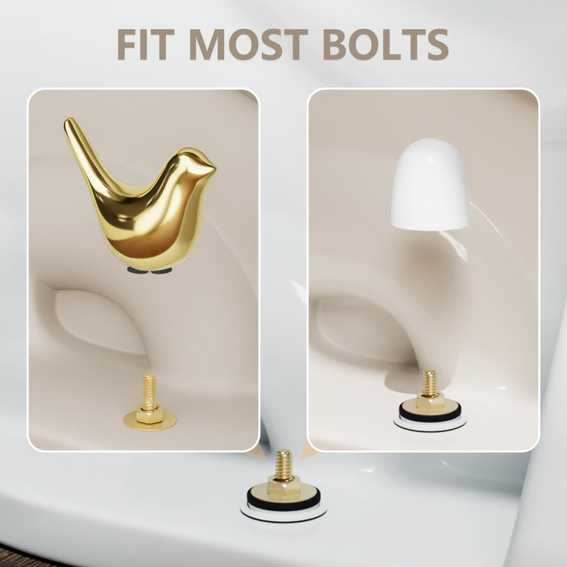 2Packs Ceramic Gold Birds Toilet Bolt Caps & 4Packs Universal Toilet Bolt Covers, Bathroom Decorative Toilet Floor Screw Cover Caps Easy Installation