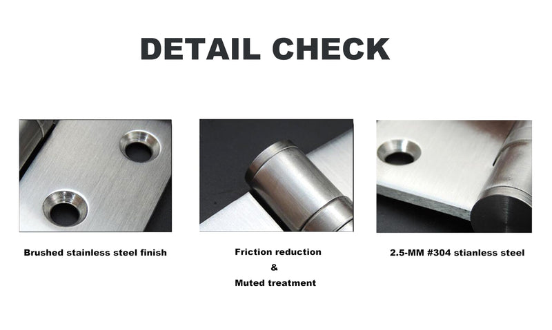 TOGU 2-PCS Brushed Nickel Door Hinges 4" x 3" Made of 2.5mm 304 Stainless Steel. Heavy Duty Hinges Work as Exterior Door Hinges for Bedroom, School, Apartment, Office 2 Pack