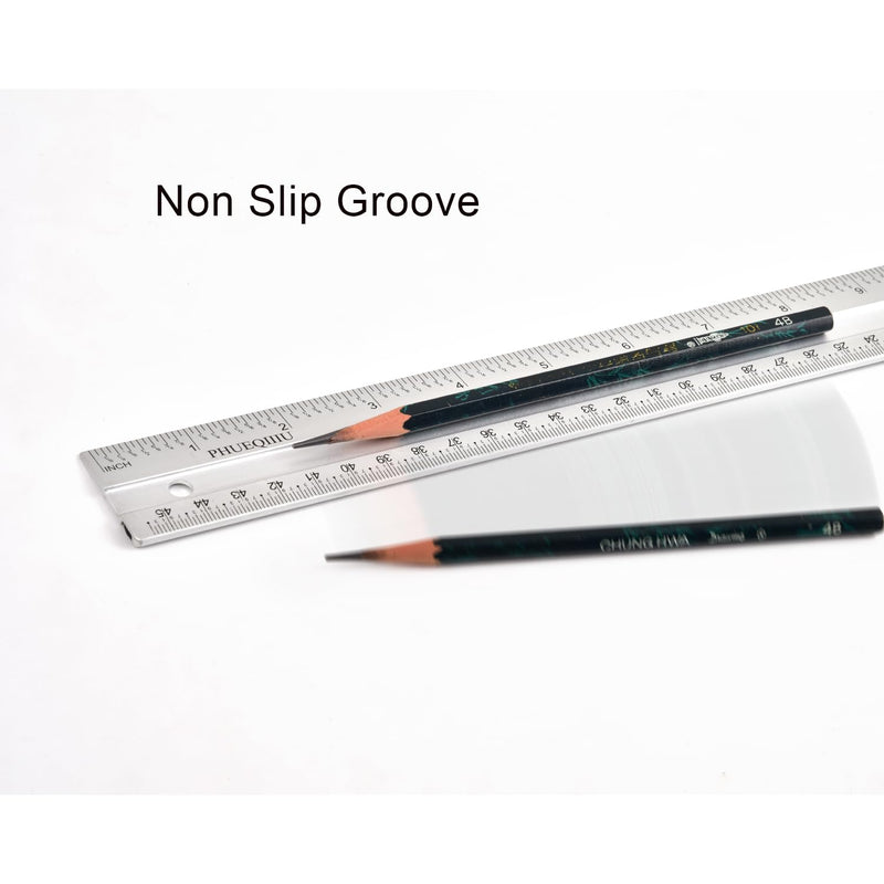 Easy to Read 18 Inch Aluminum Ruler 3-Pack, Dual Sided Imperial Metric Scale with Anti-Slip Strip & Hang Hole for Woodworking,Drafting,Drawing,Measuring,Engineering.