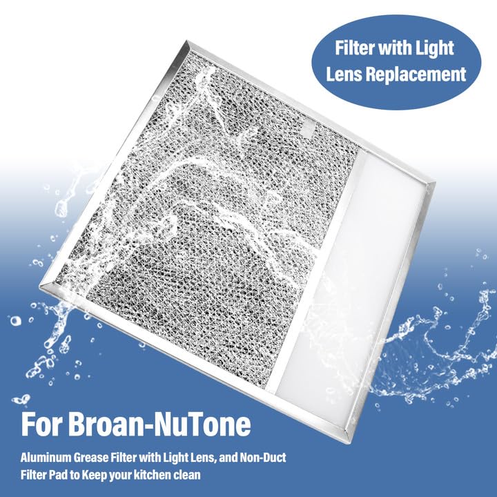 BP57 Range Hood Filter with Light Lens for Broan-NuTone Kitchen Exhaust Grease Filter,Stove Hood Vent Air Filter,11-1/2 X 11-3/4 X 3/8 Reinforced Aluminum Frame fit 43000 R610045, Series 1-Pack