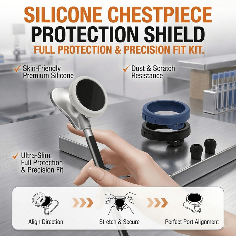 13-in-1 Protection Kit for Eko Core 500 Digital Stethoscope - 4 Pack Nano TPU Screen Protectors, 3 Silicone Cases with Dustproof Plugs & 6 Ear Tips - Eko Stethoscope Accessories