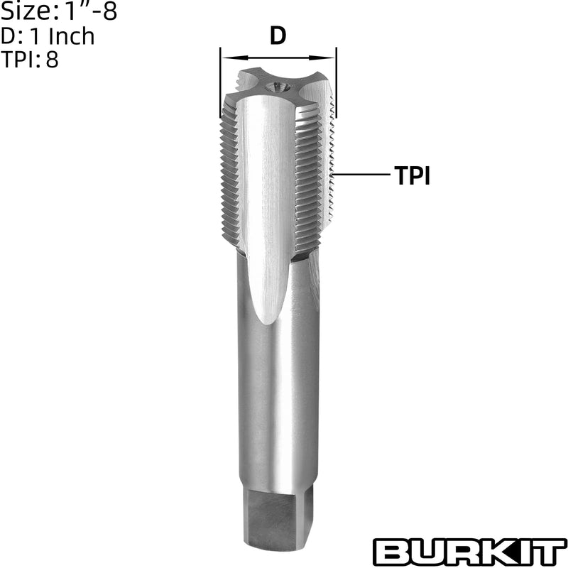 Burkit 1"-8 UNC Thread Tap Right Hand, HSS 1" x 8 UNC Straight Fluted Machine Tap