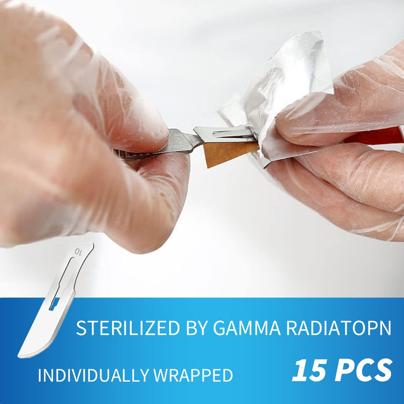 15 Pack Surgical Blades #10 with Stainless Steel Scalpel Handle, High Carbon Steel Dermablade Blades Individually Wrapped Sterile for Dermaplaining, Podiatry, Crafts & More - NewNest Australia