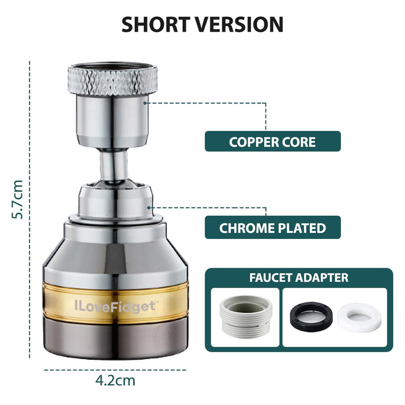 Kitchen Faucet Spray Head, Solid Brass and Stainless Steel, 360 Degree Rotatable Aerator – 3 Flow Mode Adjustable, High Pressure Booster, Anti-Splash, Water Saving Faucet Sink Short