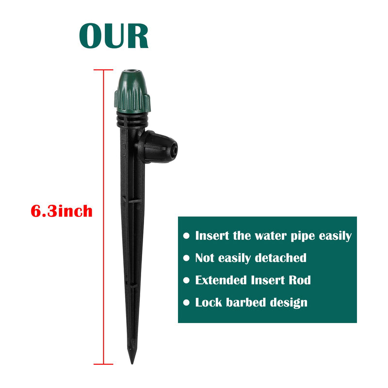 25PC Anti-Drop Drip Irrigation Spray,Lock Barbed Design Misting Drippers for 1/4" Irrigation Tubing,Adjustable 360 Degree Micro Spray on 6.3" Stake for Garden Watering System (25pc-Adjustable Emitter) 25pc-Adjustable Emitter