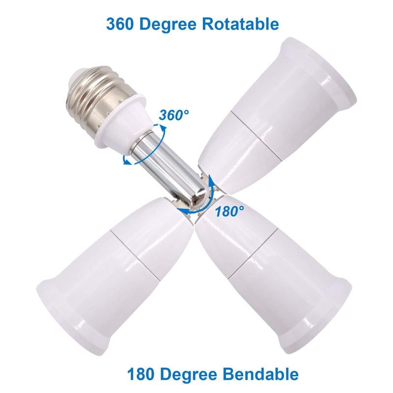 E26/E27 Light Socket Extender, 4.5 Inch Extension Socket Extender Adapter, Adjustable Vertical 180°Horizontal 360°, Flexible Medium Light Bulb Socket Converter (2-Pack)