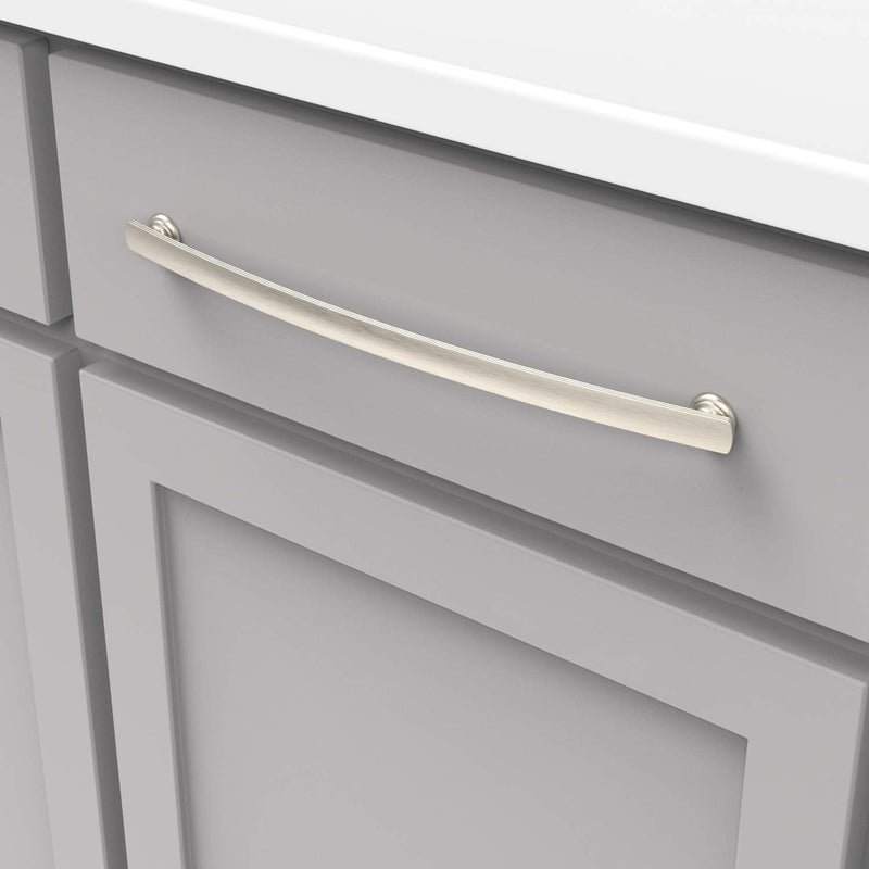 Hickory Hardware 1 Pack Solid Core Kitchen Cabinet Pulls, Luxury Cabinet Handles, Hardware for Doors & Dresser Drawers, 12 Inch Hole Center, Satin Nickel, American Diner Collection