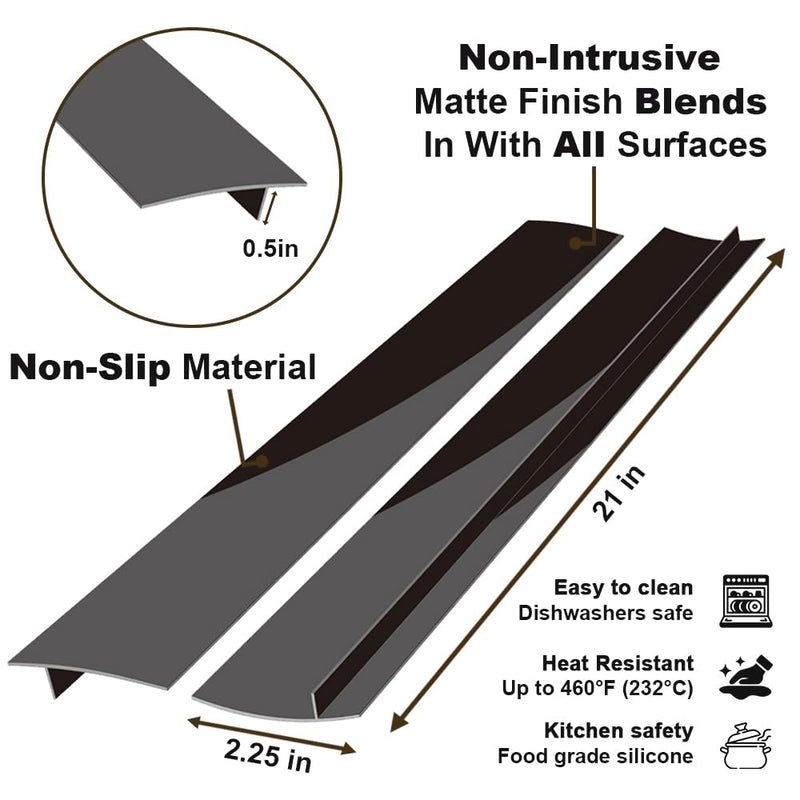 Silicone Kitchen Stove Counter Gap Covers, Anti-Slip Non-Tacky Filler Seals Spills Between Counter, Stovetop, Oven, Washer, Set of 2 (21 Inches, Black) by Gosmol 21 inch