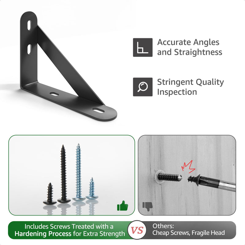 4x3 Shelf Brackets 6-Pack, Shelf Support Shelf Holder Steel Wall Mount Heavy Duty Small L Shape Triangle 90 Degree Metal Black with Screws Anchors Soporte de Estante 4"x3" (6 PACK)