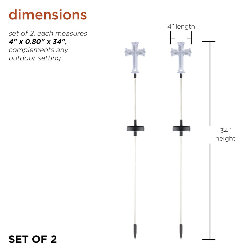 Alpine Corporation 34" Tall Outdoor Solar Powered Cross Pathway Light Stakes (Set of 2)