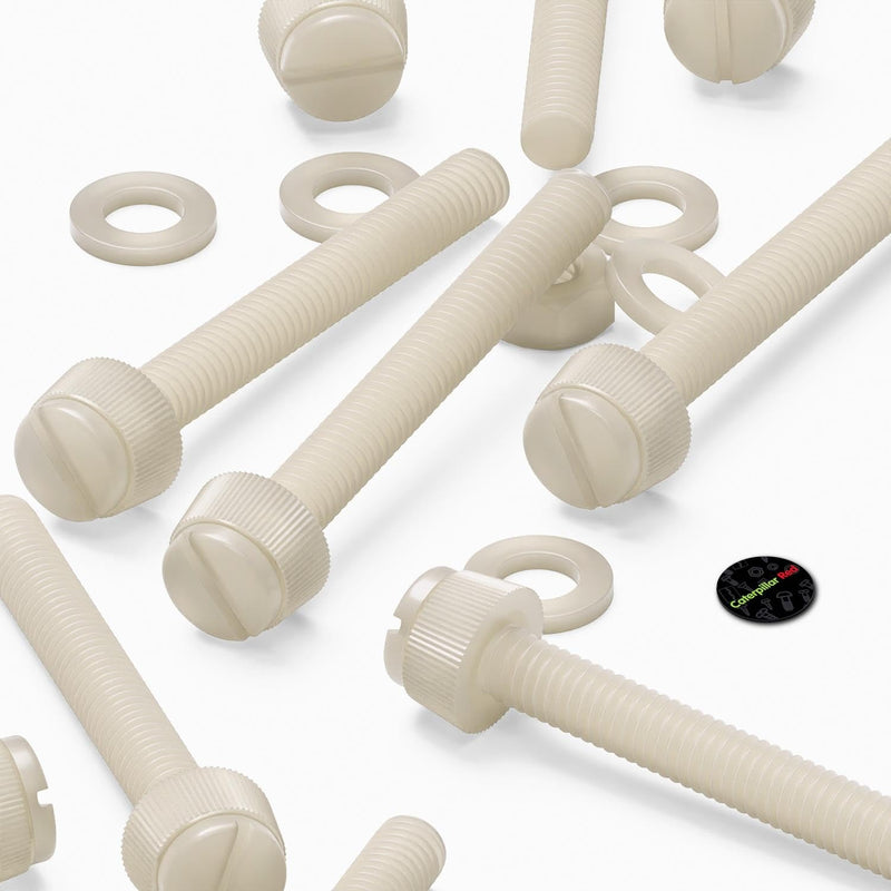 50 x Natural, Nylon Plastic Thumbscrews, knurled, M6 x 50 mm, (15/64 x 1 37/64 in), Nuts, Bolts, washers