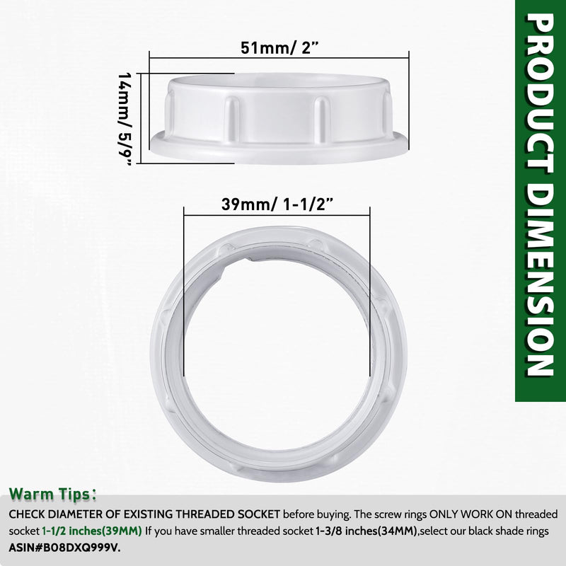 Light Socket Shade Rings,Aluminum Threaded Socket Ring for Medium Base E26 Sockets,Retaining Rings for Glass Lamp Shades/Light Fixtures (4-Pack White Color/For Thread Diameter 1-1/2 Inches) 1-1/2" White Aluminum