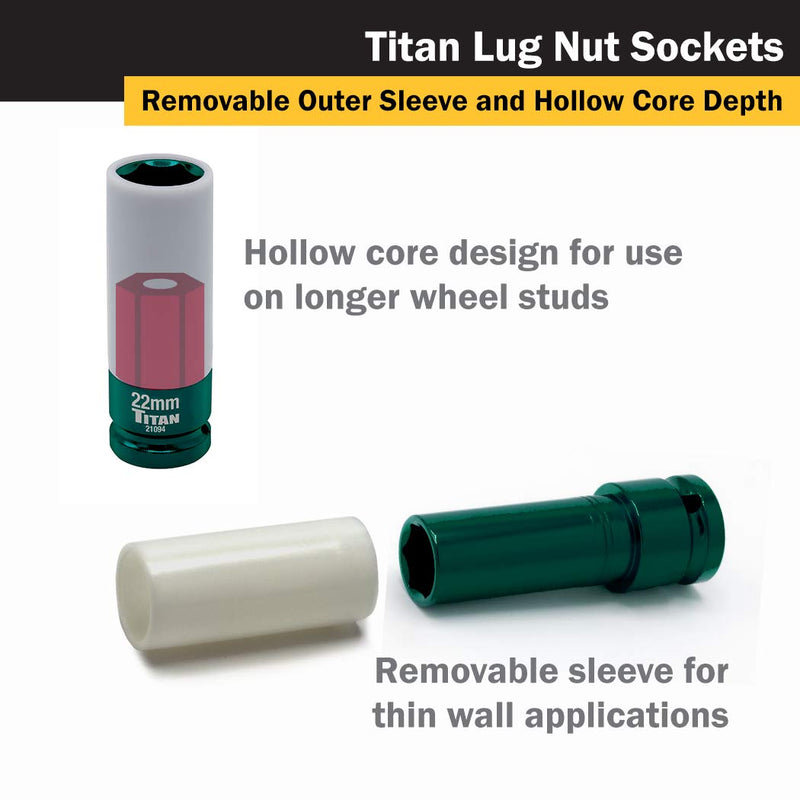 Titan 21094 1/2-Inch Drive x 22mm Non-marring Impact Deep Lug Nut Socket