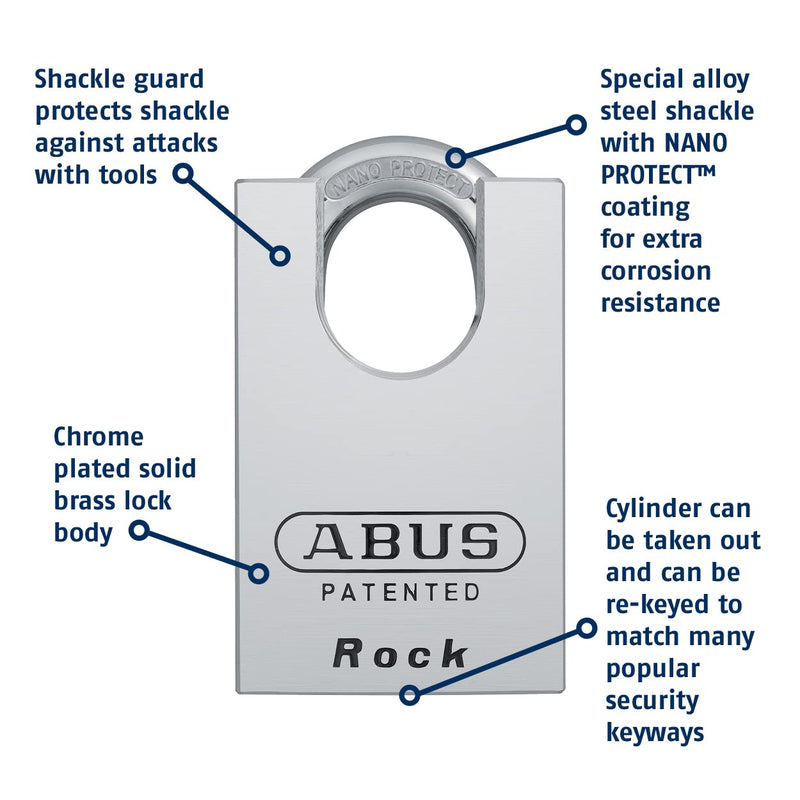 ABUS 83CS/55-300 Schlage Rekeyable Chrome Plated Brass Padlock, Zero Bitted Silver 1