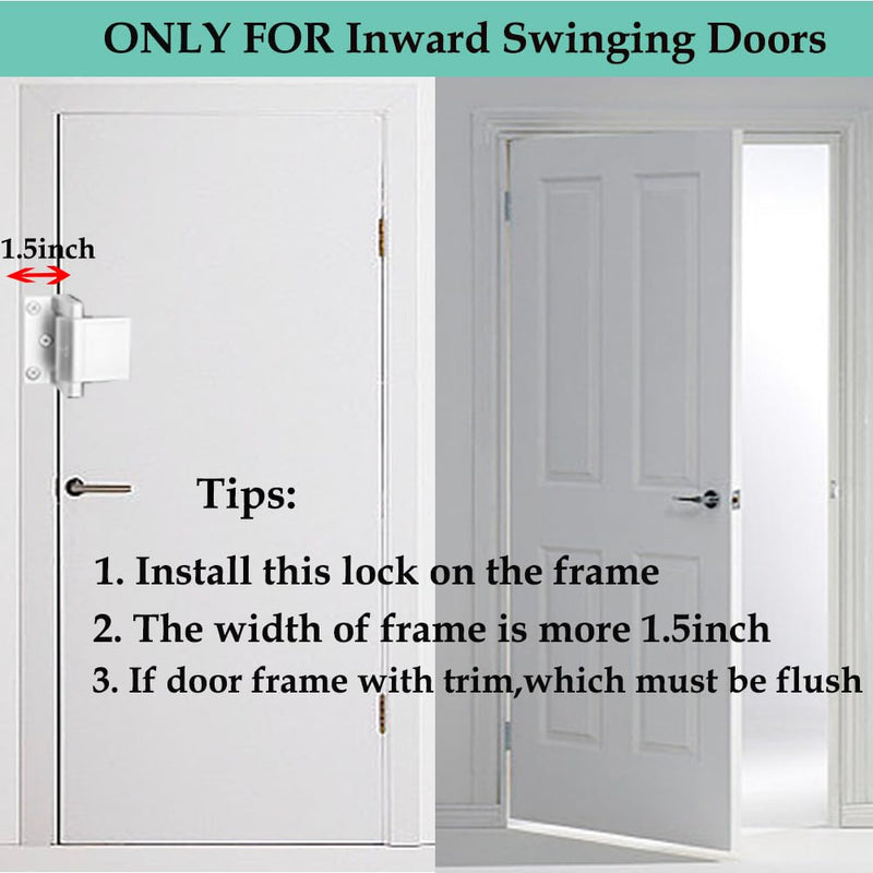 Home Security Door Lock,2 Pack Child Proof Door Reinforcement Lock with Upgraded Stainless Steel Screws for Inward Swinging Door,Privacy Door Latch Defend Home and Hotels 1 silver privacy door lock-2Pack