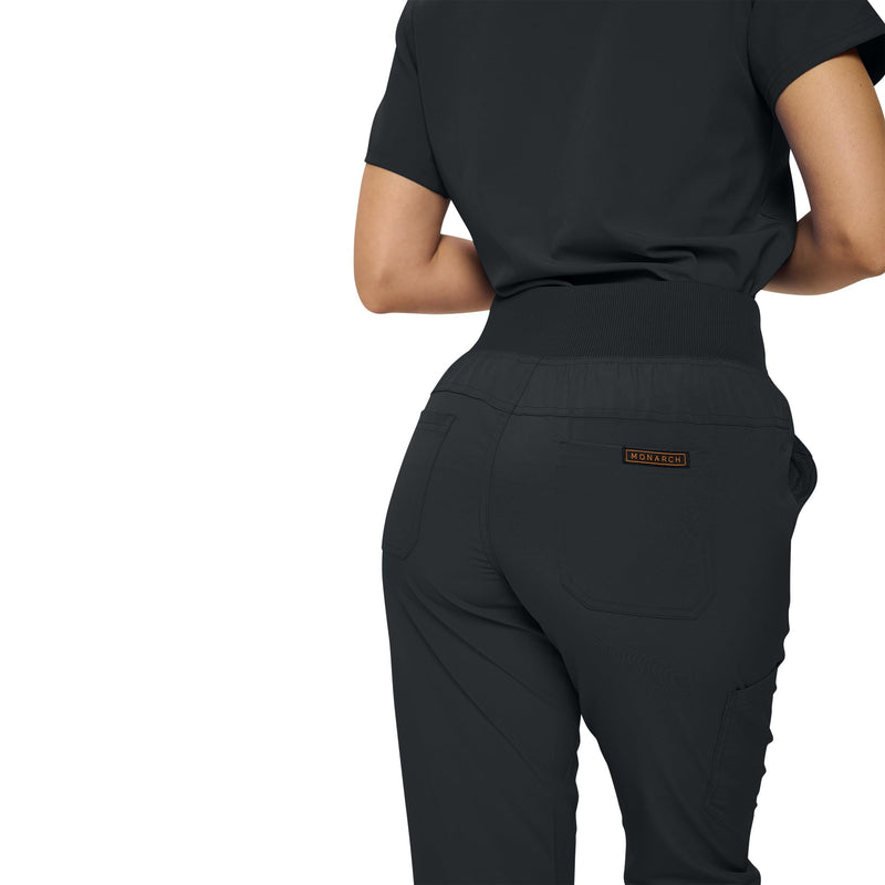 Monarch Uniforms Womens Jogger Scrubs Ribbed Jogger Scrub Pants for Women Medium Black