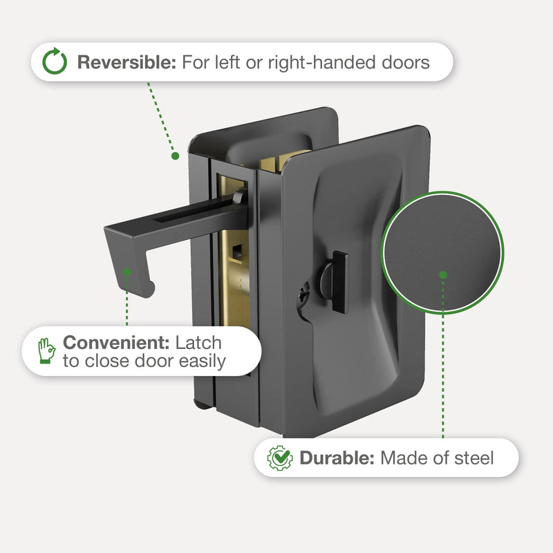 Richelieu Hardware 1701FBPSBC Onward Rectangular Pocket Door Pull with Privacy Lock, 3-1/4 in (82 mm), Black 3 1/4-in