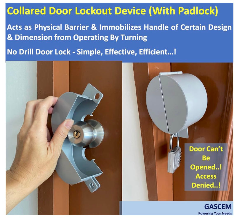 Door Knob Lockout Device (Matt Silver, 1 Padlock). Door Handle Lock - Prevents Doorknobs from Turning and Access to Keyhole. Childproof Door Knob Cover. Matt Silver