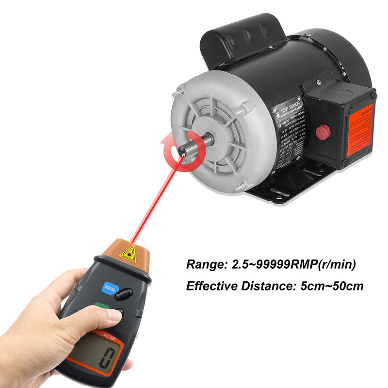 Digital Tachometer, Non Contact Laser Photo Tach 2.5-99999 RPM Rotation Speed Meter Gauge Measurement with Reflective Tape (9V Battery Included)