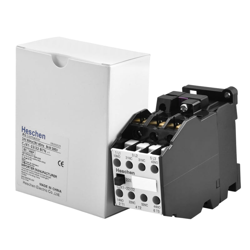 Heschen AC Contactor CJX1-22/22 24V Coil 50/60Hz 9.5KW 3 Pole 2NO+2NC 380V 22A