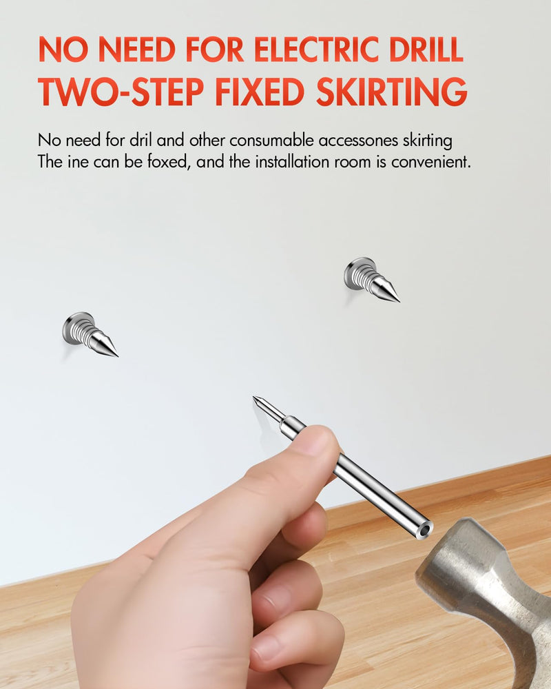 Double-Head Skirting Thread Seamless Nail, Skirting Line without Marks Nail, Seamless Nail, Invisible Security Screws,Solid Wood Baseboard Equipped with Nail Specific Sleeve Tool (240pcs+3tools) 240pcs+3tools